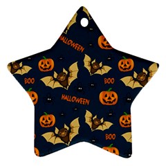 Bat, Pumpkin And Spider Pattern Ornament (star) by Valentinaart