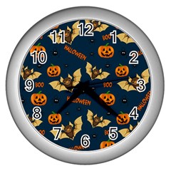 Bat, pumpkin and spider pattern Wall Clocks (Silver) 