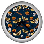 Bat, pumpkin and spider pattern Wall Clocks (Silver)  Front