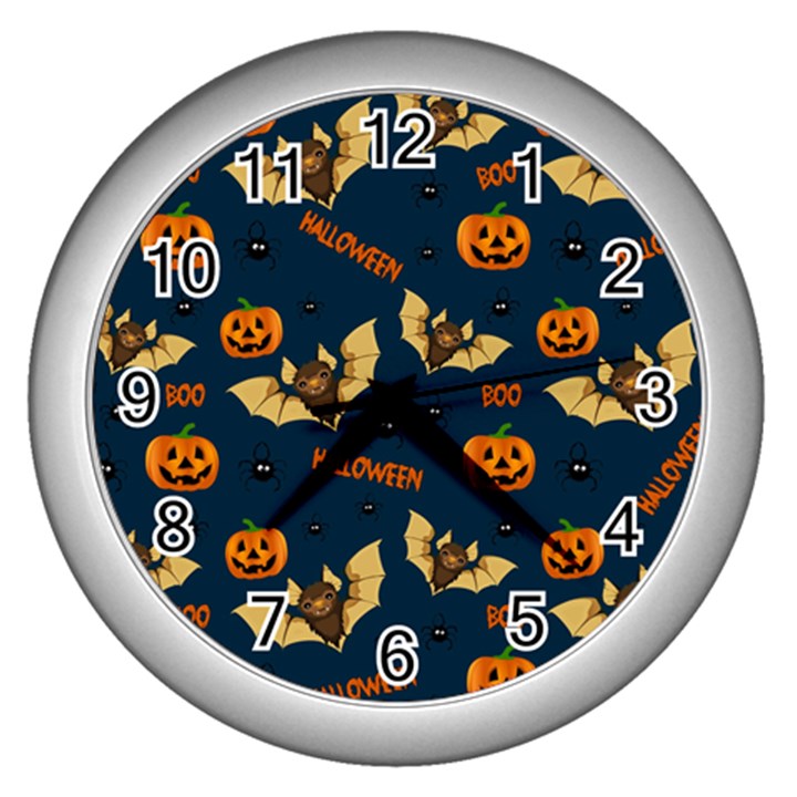 Bat, pumpkin and spider pattern Wall Clocks (Silver) 