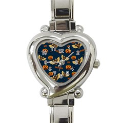 Bat, Pumpkin And Spider Pattern Heart Italian Charm Watch by Valentinaart