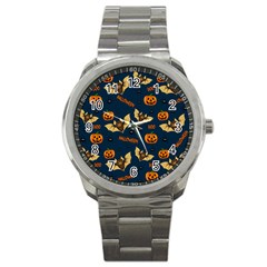 Bat, pumpkin and spider pattern Sport Metal Watch