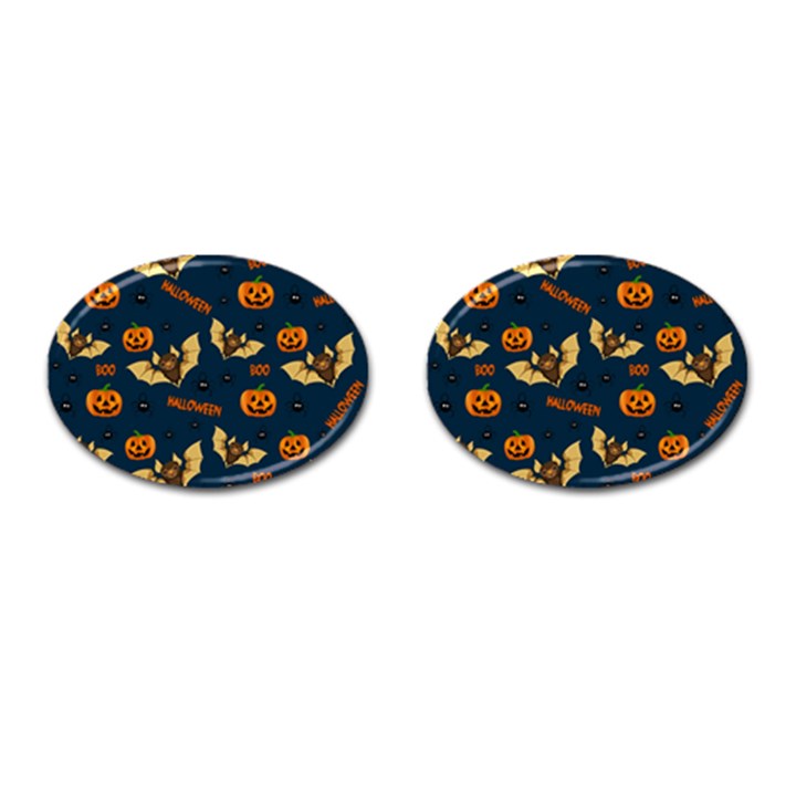 Bat, pumpkin and spider pattern Cufflinks (Oval)