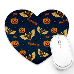 Bat, Pumpkin And Spider Pattern Heart Mousepads by Valentinaart