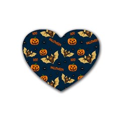 Bat, pumpkin and spider pattern Rubber Coaster (Heart) 