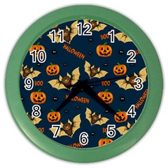 Bat, Pumpkin And Spider Pattern Color Wall Clocks by Valentinaart