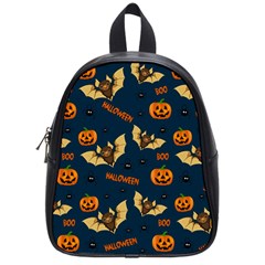 Bat, Pumpkin And Spider Pattern School Bag (small) by Valentinaart