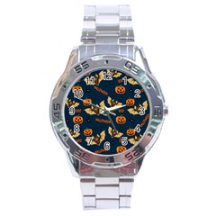 Bat, Pumpkin And Spider Pattern Stainless Steel Analogue Watch by Valentinaart