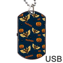 Bat, Pumpkin And Spider Pattern Dog Tag Usb Flash (two Sides) by Valentinaart