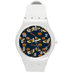 Bat, pumpkin and spider pattern Round Plastic Sport Watch (M) Front