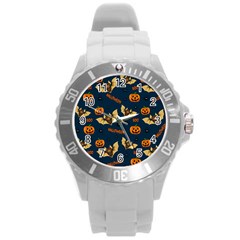 Bat, pumpkin and spider pattern Round Plastic Sport Watch (L)