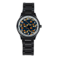 Bat, pumpkin and spider pattern Stainless Steel Round Watch