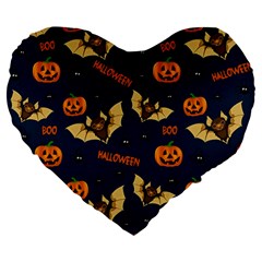 Bat, pumpkin and spider pattern Large 19  Premium Flano Heart Shape Cushions