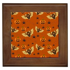 Bat, Pumpkin And Spider Pattern Framed Tiles by Valentinaart