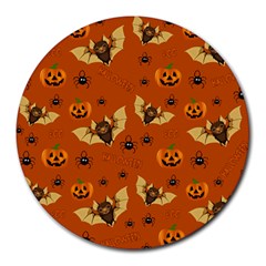 Bat, Pumpkin And Spider Pattern Round Mousepads by Valentinaart