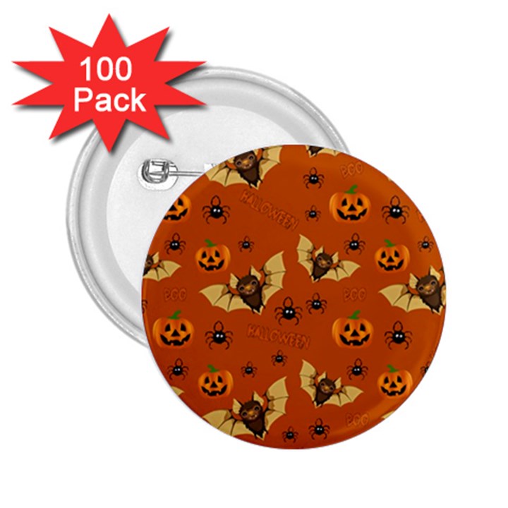 Bat, pumpkin and spider pattern 2.25  Buttons (100 pack) 