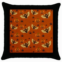 Bat, Pumpkin And Spider Pattern Throw Pillow Case (black) by Valentinaart