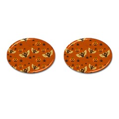 Bat, Pumpkin And Spider Pattern Cufflinks (oval) by Valentinaart