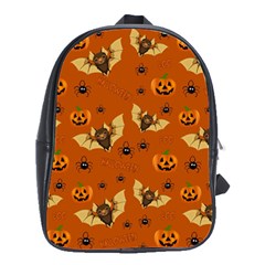 Bat, Pumpkin And Spider Pattern School Bag (large) by Valentinaart