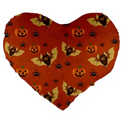 Bat, Pumpkin And Spider Pattern Large 19  Premium Heart Shape Cushions by Valentinaart