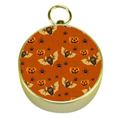 Bat, Pumpkin And Spider Pattern Gold Compasses by Valentinaart