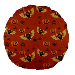 Bat, Pumpkin And Spider Pattern Large 18  Premium Flano Round Cushions by Valentinaart