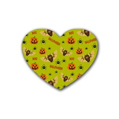 Bat, pumpkin and spider pattern Rubber Coaster (Heart) 