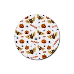 Bat, Pumpkin And Spider Pattern Rubber Coaster (round)  by Valentinaart