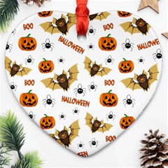 Bat, Pumpkin And Spider Pattern Heart Ornament (two Sides) by Valentinaart