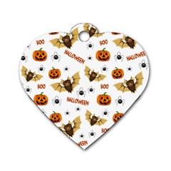 Bat, Pumpkin And Spider Pattern Dog Tag Heart (two Sides) by Valentinaart