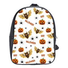 Bat, Pumpkin And Spider Pattern School Bag (large) by Valentinaart