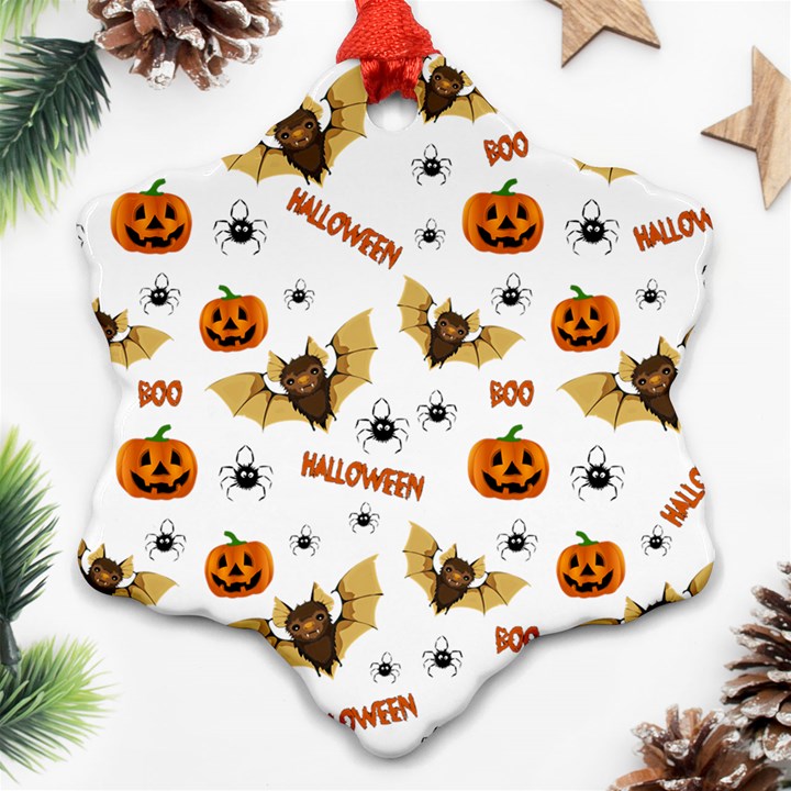 Bat, pumpkin and spider pattern Snowflake Ornament (Two Sides)