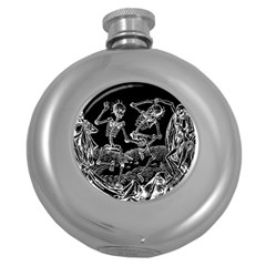 Skeletons - Halloween Round Hip Flask (5 Oz) by Valentinaart