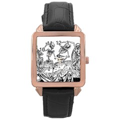 Skeletons - Halloween Rose Gold Leather Watch 