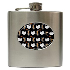 Ghost And Chest Halloween Pattern Hip Flask (6 Oz)