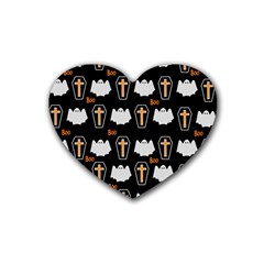 Ghost And Chest Halloween Pattern Rubber Coaster (heart)  by Valentinaart