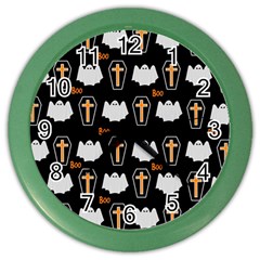 Ghost And Chest Halloween Pattern Color Wall Clocks by Valentinaart