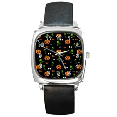 Pumpkins - Halloween Pattern Square Metal Watch by Valentinaart