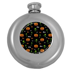 Pumpkins - Halloween Pattern Round Hip Flask (5 Oz) by Valentinaart