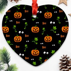 Pumpkins - Halloween Pattern Heart Ornament (two Sides) by Valentinaart