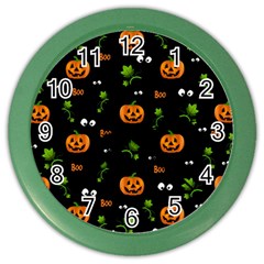 Pumpkins - Halloween Pattern Color Wall Clocks by Valentinaart