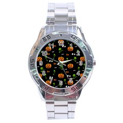 Pumpkins - Halloween Pattern Stainless Steel Analogue Watch by Valentinaart