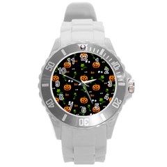 Pumpkins - Halloween Pattern Round Plastic Sport Watch (l) by Valentinaart