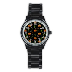 Pumpkins - Halloween Pattern Stainless Steel Round Watch by Valentinaart