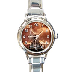 Cute Baby Elephant On A Jetty Round Italian Charm Watch by FantasyWorld7