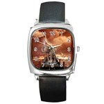 Cute Baby Elephant On A Jetty Square Metal Watch