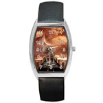 Cute Baby Elephant On A Jetty Barrel Style Metal Watch Front