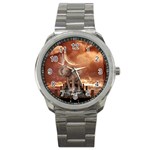 Cute Baby Elephant On A Jetty Sport Metal Watch