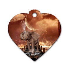 Cute Baby Elephant On A Jetty Dog Tag Heart (two Sides) by FantasyWorld7