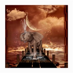 Cute Baby Elephant On A Jetty Medium Glasses Cloth by FantasyWorld7